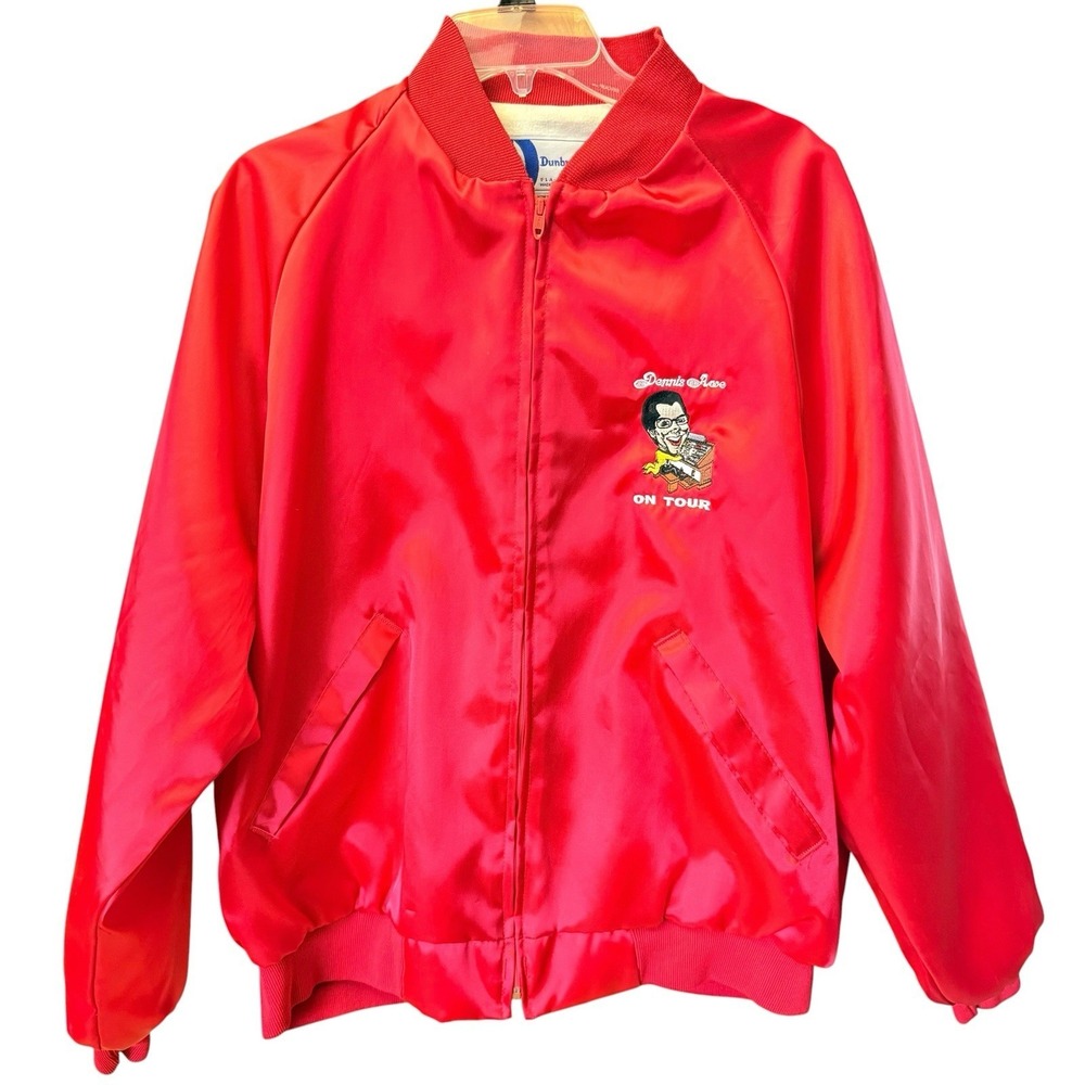 Vintage Dunbrooke Pla Jac Dennis Awe On Tour Satin Bomber Jacket Red‎ XL Organ